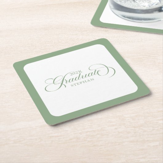 Afstuderen Sage Groene Script Typografie Kartonnen Onderzetters (Schuin)