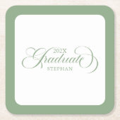 Afstuderen Sage Groene Script Typografie Kartonnen Onderzetters (Voorkant)