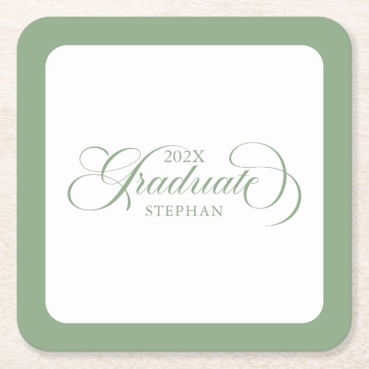 Afstuderen Sage Groene Script Typografie Kartonnen Onderzetters (Voorkant)