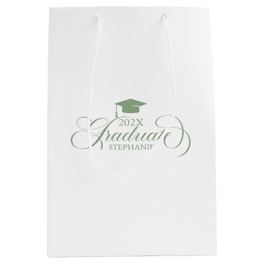 Afstuderen Sage Groene Script Typografie Medium Cadeauzakje (Voorkant)