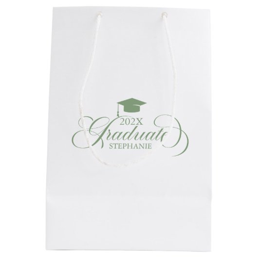 Afstuderen Sage Groene Script Typografie Medium Cadeauzakje (Achterkant)