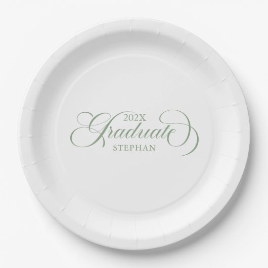 Afstuderen Sage Groene Script Typografie Papieren Bordje (Voorkant)