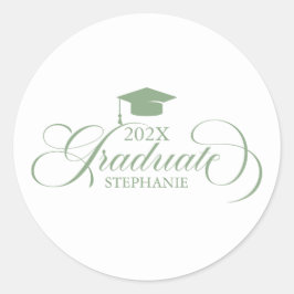 Afstuderen Sage Groene Script Typografie Ronde Sticker