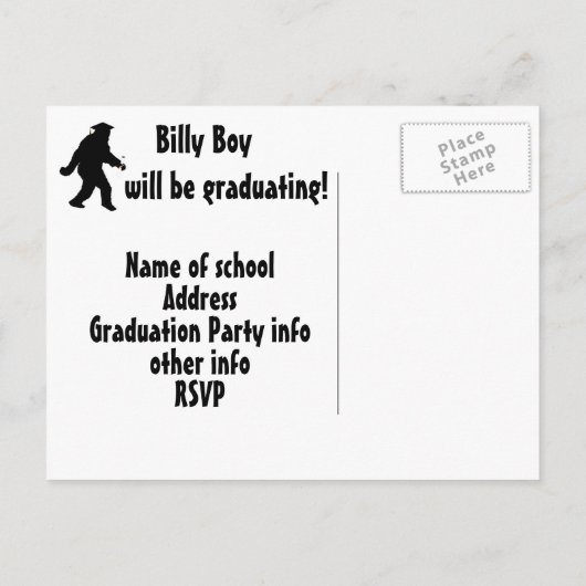 Afstuderen Sasquatch Aankondigingskaart (Achterkant)