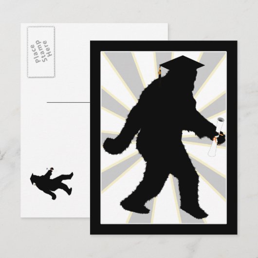 Afstuderen Sasquatch met Afstudeerder Pet Aankondigingskaart (Voorkant / Achterkant)