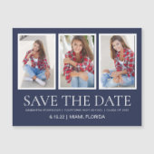 Afstuderen Save Date 4 Photo Navy Blue White Magnetische Uitnodiging (Voorkant)