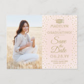 Afstuderen Save the Date 2 Photo Blush Pink & Gold Aankondigingskaart (Voorkant)