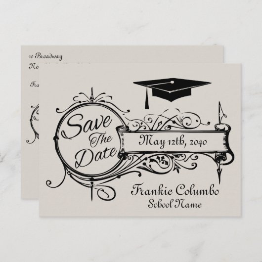 Afstuderen Save the Date Briefkaart Grijs (Voorkant / Achterkant)