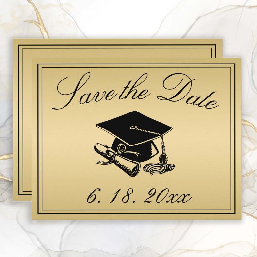 Afstuderen Save the Date Gold Black Pet Diploma Aankondiging