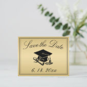 Afstuderen Save the Date Gold Black Pet Diploma Aankondiging (Staand voorkant)