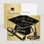 Afstuderen Save the Date Gold met Afstudeerder Pet Aankondigingskaart (Voorkant / Achterkant)