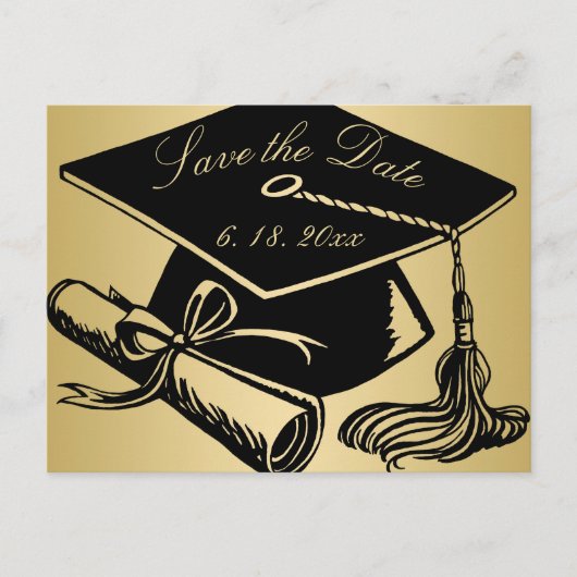 Afstuderen Save the Date Gold met Afstudeerder Pet Aankondigingskaart (Voorkant)