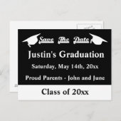 Afstuderen Save The Date Kaart Wit en Zwart (Voorkant / Achterkant)