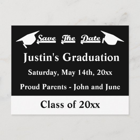 Afstuderen Save The Date Kaart Wit en Zwart (Voorkant)