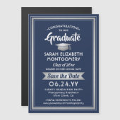 Afstuderen Save the Date Marineblauw en wit Magnetische Uitnodiging (Voorkant / Achterkant)