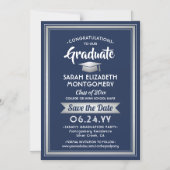 Afstuderen Save the Date Marineblauw en wit Magnetische Uitnodiging (Voorkant)