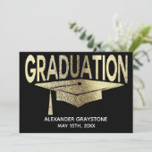 Afstuderen Save The Date Modern Faux Gold Zwart Kaart (Staand voorkant)