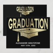 Afstuderen Save The Date Modern Faux Gold Zwart Kaart (Voorkant / Achterkant)