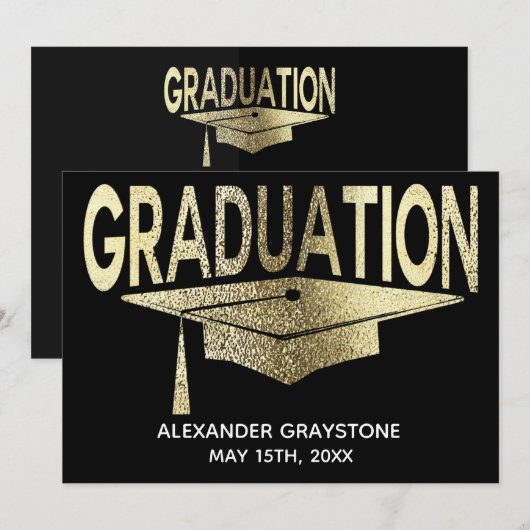 Afstuderen Save The Date Modern Faux Gold Zwart Kaart (Voorkant / Achterkant)