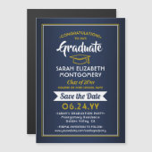 Afstuderen Save the Date Navy Blue and Gold Yellow Magnetische Uitnodiging (Voorkant / Achterkant)
