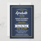 Afstuderen Save the Date Navy Blue and Gold Yellow Magnetische Uitnodiging (Voorkant)