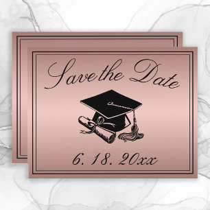 Afstuderen Save the Date Roos Gold Pet Diploma Aankondiging