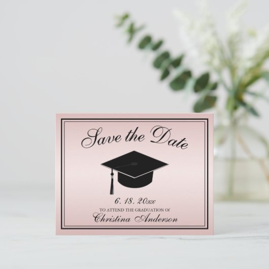 Afstuderen Save the Date Roos Gold Script Pet Aankondiging (Staand voorkant)