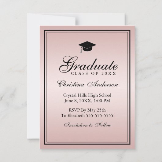 Afstuderen Save the Date Roos Gold Script Pet Aankondiging (Achterkant)