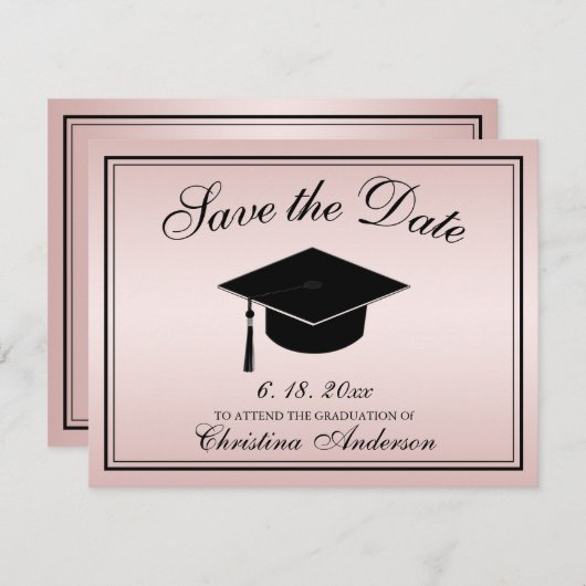 Afstuderen Save the Date Roos Gold Script Pet Aankondiging (Voorkant / Achterkant)
