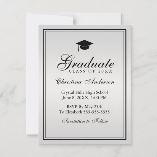 Afstuderen Save the Date Silver Black Script Pet Aankondiging (Achterkant)