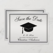 Afstuderen Save the Date Silver Black Script Pet Aankondiging (Voorkant / Achterkant)