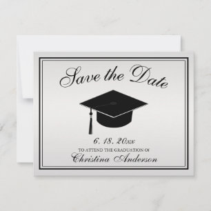 Afstuderen Save the Date Silver Black Script Pet Aankondiging