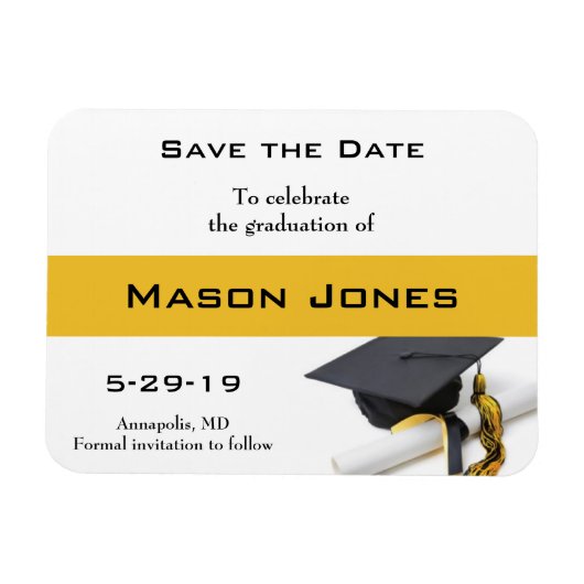 Afstuderen Save the Date Zwart Goud Pet Tassel Magneet (Horizontaal)