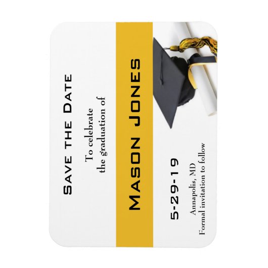 Afstuderen Save the Date Zwart Goud Pet Tassel Magneet (Verticaal)