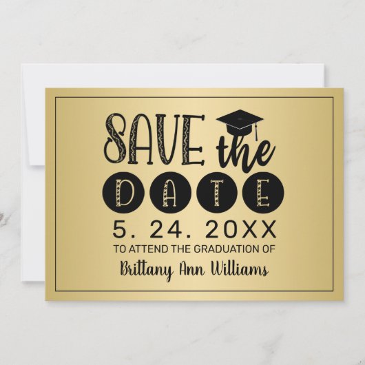 Afstuderen Save the Date Zwart Typografie Goud Aankondiging (Voorkant)