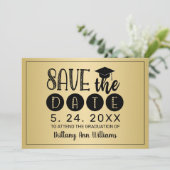 Afstuderen Save the Date Zwart Typografie Goud Aankondiging (Staand voorkant)