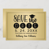 Afstuderen Save the Date Zwart Typografie Goud Aankondiging (Voorkant / Achterkant)