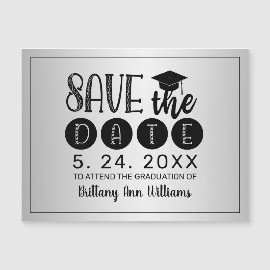 Afstuderen Save the Date Zwart Typografie Zilver (Voorkant)
