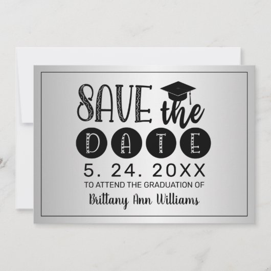 Afstuderen Save the Date Zwart Typografie Zilver Aankondiging (Voorkant)