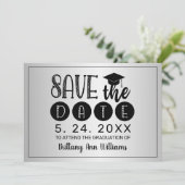 Afstuderen Save the Date Zwart Typografie Zilver Aankondiging (Staand voorkant)