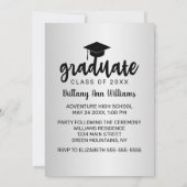 Afstuderen Save the Date Zwart Typografie Zilver Aankondiging (Achterkant)