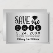 Afstuderen Save the Date Zwart Typografie Zilver Aankondiging (Voorkant / Achterkant)
