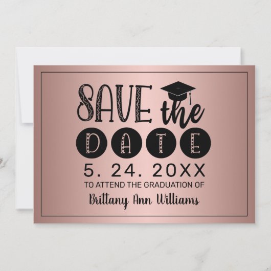 Afstuderen Save the Date Zwarte Typografie Roos Aankondiging (Voorkant)