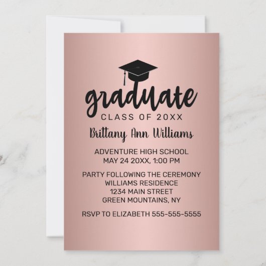 Afstuderen Save the Date Zwarte Typografie Roos Aankondiging (Achterkant)