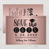 Afstuderen Save the Date Zwarte Typografie Roos Aankondiging (Voorkant / Achterkant)