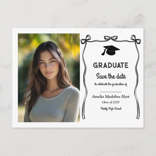 Afstuderen Schattige Bows Girly | De datumfoto ops Briefkaart (Voorkant)
