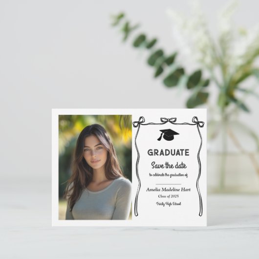 Afstuderen Schattige Bows Girly | De datumfoto ops Briefkaart (Staand voorkant)