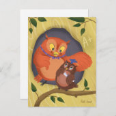 Afstuderen Schattige Uil Blauw Pet Blank Briefkaar Briefkaart (Voorkant / Achterkant)