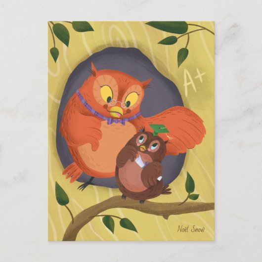 Afstuderen Schattige Uil Groen Pet Blank Briefkaar Briefkaart (Voorkant)