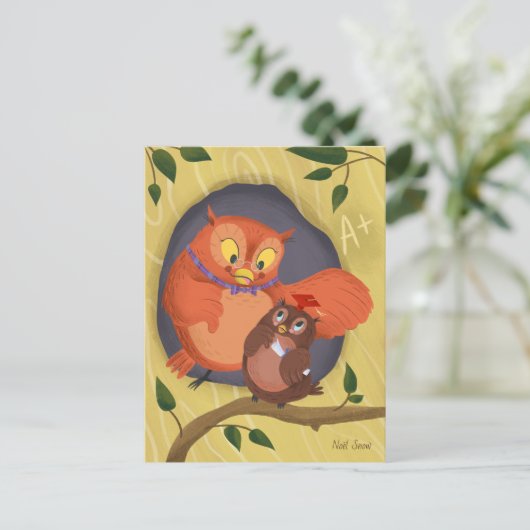 Afstuderen Schattige Uil Rood Pet Blank Briefkaart (Staand voorkant)